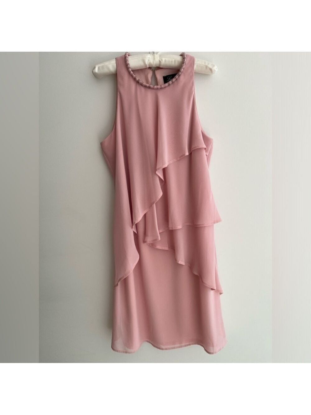 LYMAN By Frank Lyman Sleeveless Ruffle Layers Neck Embellished Cocktail Dress